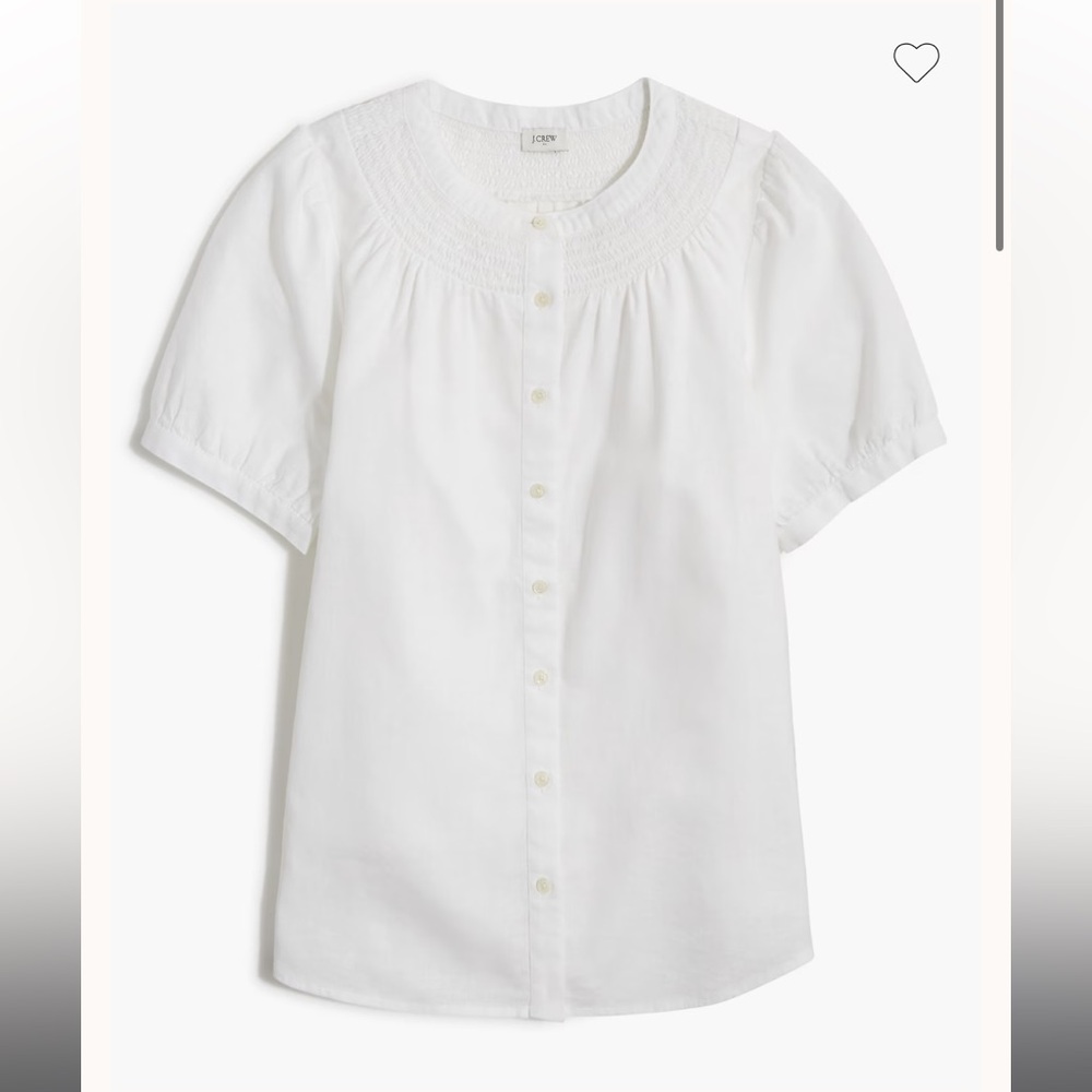 J crew Linen-blend short-sleeve smock-neck top sz XS